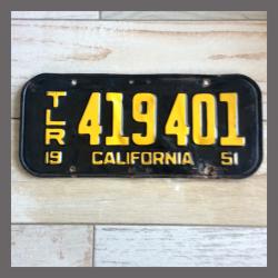 1951 California YOM Trailer License Plate For Sale - Original Vintage 419401
