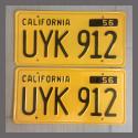 1956 California YOM License Plates For Sale - Restored Vintage Pair UYK912