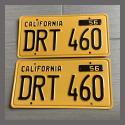 1956 California YOM License Plates For Sale - Restored Vintage Pair DRT460