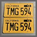 1956 California YOM License Plates For Sale - Restored Vintage Pair TMG594