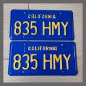 1970 - 1980 California YOM License Plates For Sale - Restored Vintage Pair 835HMY
