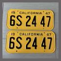 1947 California YOM License Plates For Sale - Restored Vintage Pair 6S2447
