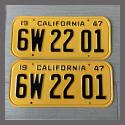 1947 California YOM License Plates For Sale - Restored Vintage Pair 6W2201