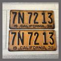 1932 California YOM License Plates For Sale - Original Pair 7N7213